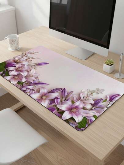 Large Size Mouse Pad, Waterproof Non-Slip Smooth Cloth Surface, Pink Lily Floral Border Photography Pattern, Also Suitable As Keyboard Pad, Desk Mat Or Book Stand, Suitable For Gamers, Office And Dorm Use, Compatible With Mouse And Trackball, Gift For Gamers