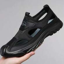 Men's Breathable Mesh Outdoor Sandals, Lightweight Slip-On Casual Shoes With Non-Slip Sole, Summer Water Shoes For Hiking Walking - Black - View 3