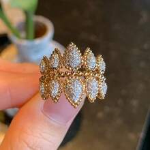 18K镀金奢华夸张水滴珠戒指，法式宫廷风格，女士款 - 金色 - 查看 2