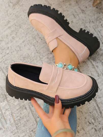 Women's Retro British Style Leopard Print Platform Loafers, Slip-On Casual Shoes For Outdoor, School, Students