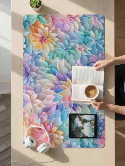 Large Size Mouse Pad, Waterproof Non-Slip Smooth Fabric Surface, Rainbow Gradient Floral All-Over Illustration Pattern, Also Suitable As Keyboard Mat, Desk Mat Or Book Stand, Suitable For Gamers, Office And Dorm Use, Computer, Office And Gaming Environment, Gift For Gamers, Compatible With Mouse And Trackball