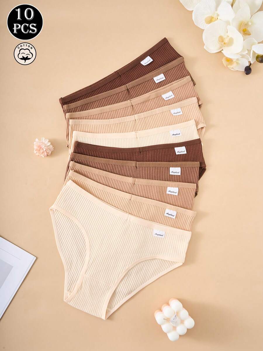 10pcs Women's Cotton Striped Seamless Underwear, Breathable Soft & Comfortable Daily Panties - Multicolor - View 1