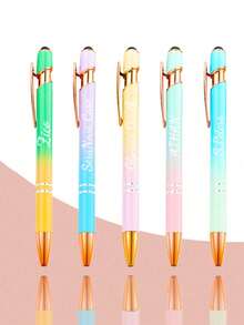 Customized Text LOGO Rose Gold Ombre Metal Push Button Aluminum Barrel Pen, Capacitive Touch Ballpoint Pen, Elegant Gift For Family, Friends, Teachers, Parents, Colleagues, Graduation & Back To School Season - Multicolor - View 2