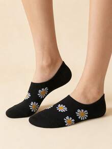 5 Pairs Women's Thin Floral Print Non-Slip Silicone Grip Boat Socks, Suitable For Spring And Summer - Multicolor - View 7