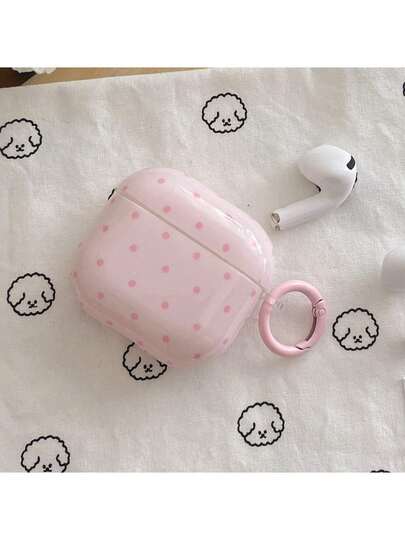 Pink Polka Dot Simple Design Earphone Case + Hanging Ring Set Compatible With Apple Pro3/ Pro2/ Pro/ 4/ 3/ 2