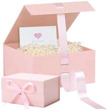Caja de regalo de 9.5" X 7.1" X 4.3" con tapa, cinta y cierre magnético, adecuada para el Día de la Madre, dama de honor, cumpleaños, embalaje de regalo premium - rosa - Ver 5