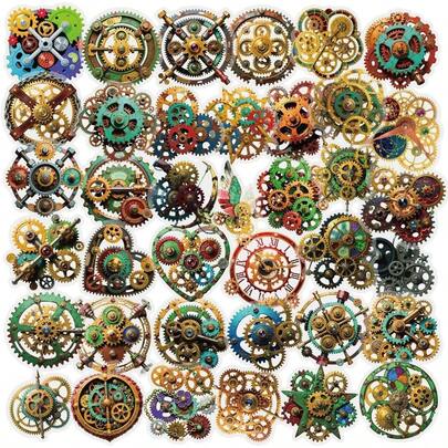 50Pcs Steampunk Gear Transparent PET Stickers Pack, Vintage Mechanical Clockwork Sticker For Teens Adults Waterproof Vinyl PET Nature Stickers For Scrapbook Party Favors (Gear)