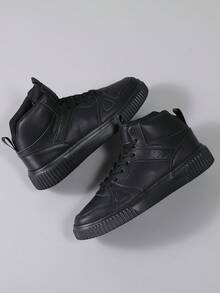 Men's Casual High-Top Sneakers: Fashionable Platform Shoes, Round Toe Casual Shoes For All Seasons, Design, - Black - View 5