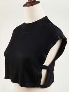 1 件女士舒适黑色底层领可拆卸上衣，采用弹力面料，适合日常穿着和运动户外配饰女士 - 黑色 - 查看 6