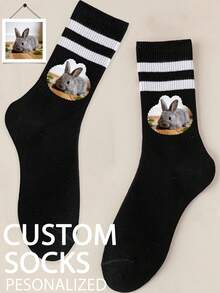 1 par de calcetines personalizados de media pantorrilla, calcetines con foto personalizada, calcetines para parejas, calcetines con imagen personalizada, calcetines con impresión personalizada, calcetines divertidos con cara personalizada, calcetines con imagen personalizada, se puede imprimir cualquier cara en los calcetines, regalo de aniversario, regalo del Día de San Valentín, regalo de cumpleaños, regalo de boda, calcetines de otoño - Negro - Ver 2