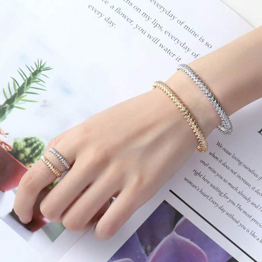 一套树叶手链和戒指，时尚礼物，适合女性在度假、宴会、派对和其他场合佩戴。 - 彩色 - 查看 1