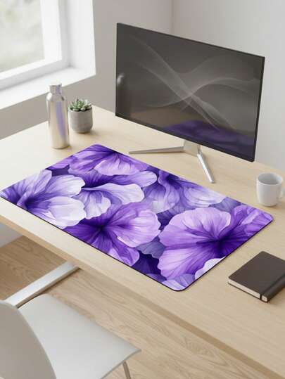 Large Size Mouse Pad, Waterproof Non-Slip Smooth Cloth Surface, Purple Translucent Floral Pattern, Suitable As Keyboard Pad, Desk Mat Or Book Stand For Gamers, Office And Dorm, Compatible With Mouse And Trackball, Gift For Gamers
