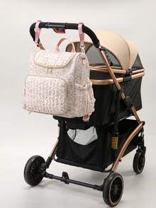 1 pieza Bolso de pañales multifuncional de gran capacidad con estampado floral ditsy, se puede colgar en el cochecito - Multicolor - Ver 12