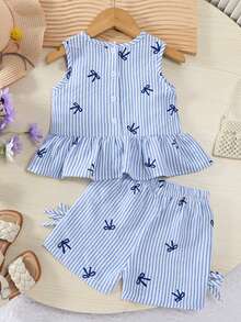 女童无袖背心短裤套装，夏季 - 藍色 - 查看 2