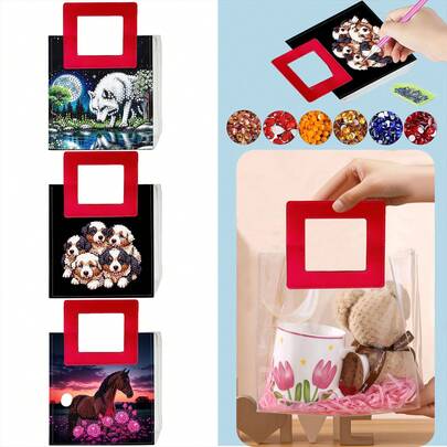 1 Set Diamond Painting Art Gift Bag, Featuring Snow Wolf, Puppy, And Galloping Horse Patterns, With Specially Shaped Crystal Diamonds Partially Embedded In Mosaic Handicraft, Made Of PVC Material, Suitable For Outings, Daily Use Or Holiday Gifts