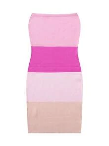 性感修身条纹粉色抹胸针织连衣裙，适合春、夏、秋季穿着 - 粉色 - 查看 5