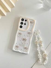 Bow-Knot Cream Textured Wavy Edge Glossy Bow Tie Painted Anti-Drop Phone Case With Beaded Bracelet Accessory, Compatible With IPhone 17pro/17Air /17/17promax16/11/16pro/16plus/16promax/16e/15Promax/13/14/12/XS/XR/7G/8P, Galaxy 11/12Pro/12/12X/13Pro/14Pro/15Pro/, 10/9/Note9/12c/Note11pro/Note8Pro - Multicolor - View 7