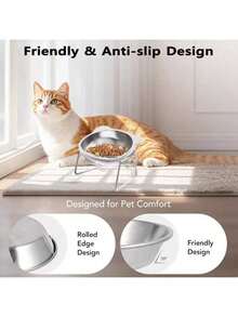 1pc Stainless Steel Cat Ear Shaped Elevated Pet Bowl, Universal For Cats & Dogs, Easy To Clean, Protect Pet's Neck, Food & Water Bowl - 600ml - View 9
