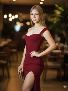 Long Dress With Slit, Size P/Graduation 2026, Party, Wedding, Ball - Burgundy - View 3