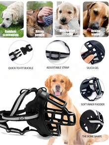 Bozal de perro duradero, detiene eficazmente el ladrido y la ingesta de basura - Adecuado para perros medianos a grandes - Anti-mordedura, anti-acoso, anti-perturbación - Precio asequible, material de alta calidad, múltiples tamaños disponibles - Protección de bozal para mascotas - Negro - Ver 3