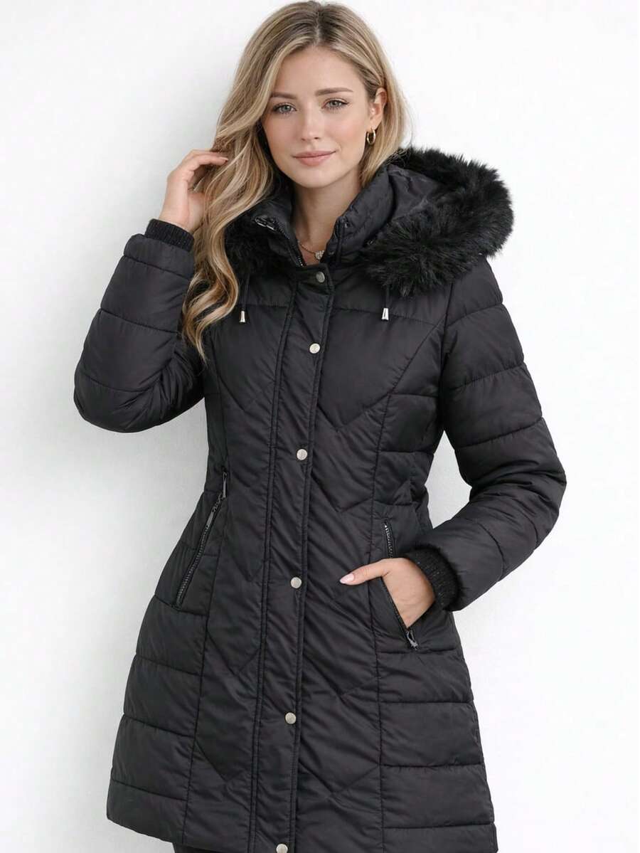 WOMEN'S DOUBLE-SIDED N YLON SUPER WARM WATERPROOF OVERCOAT PARK - Black - View 1