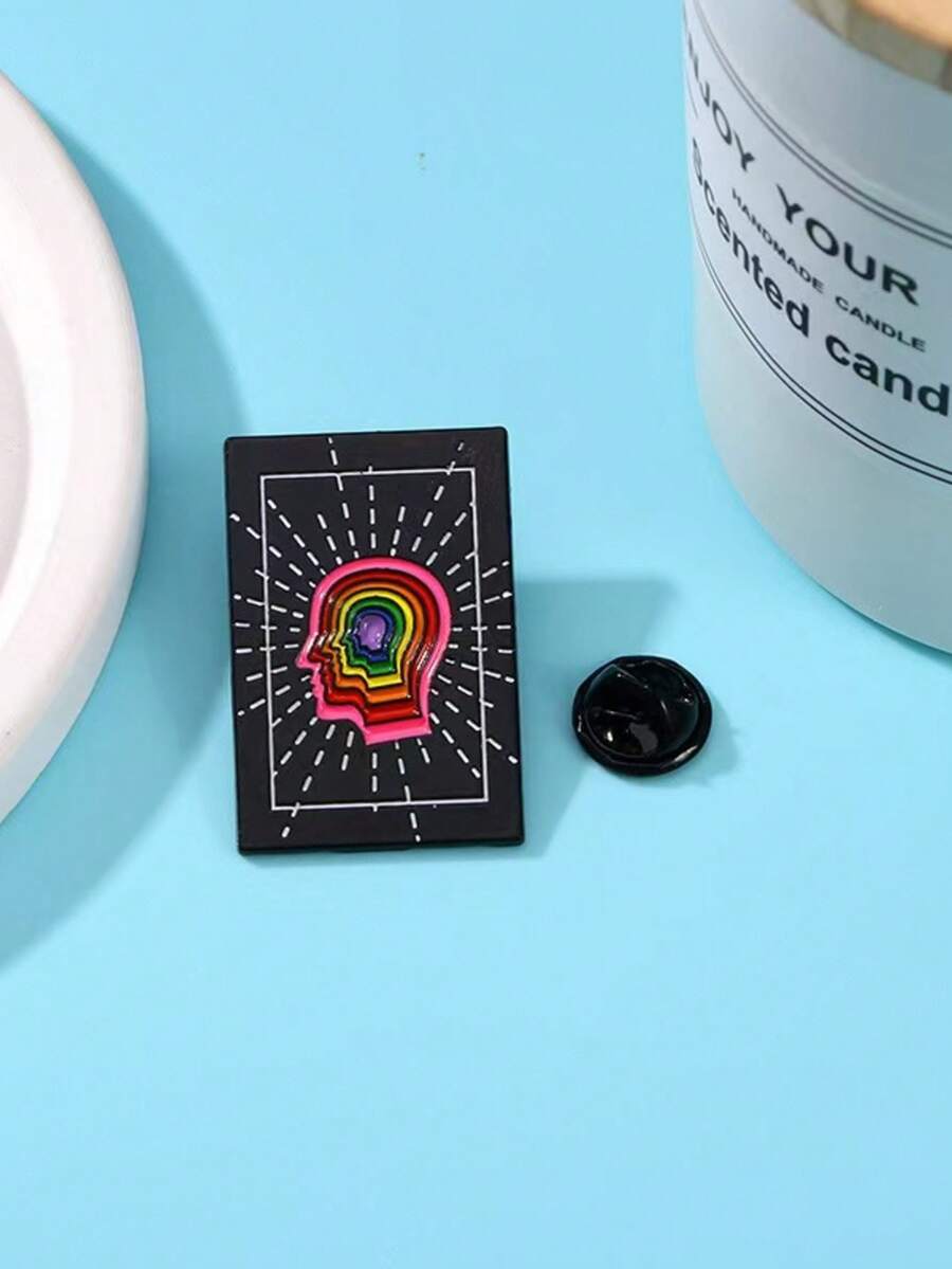 1pc Enamel Alloy Cartoon Rainbow Brain Brooch - Multicolor - View 1