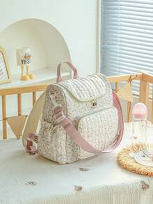 1 pieza Bolso de pañales multifuncional de gran capacidad con estampado floral ditsy, se puede colgar en el cochecito - Multicolor - Ver 11