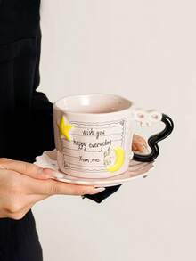 一套陶瓷咖啡杯，星形浮雕字母设计，独特的蝴蝶手柄，可爱的牛奶杯，适合生日派对、聚会、送礼，提升居家幸福感。 - 彩色 - 查看 6