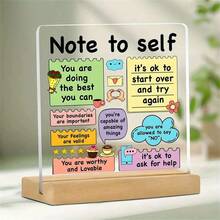1 Stück Acryl Tischkartenhalter mit Holzsockel - 4x4 Zoll positive Affirmation und Selbstliebe Erinnerung, bunte motivierende Notiz für Büro, Schule | Mit inspirierenden Phrasen und Illustrationen, motivierendes Werkzeug | bunte Tischkartenhalter | Acryl Notizkartenhalter - Sätze - Übersicht 10