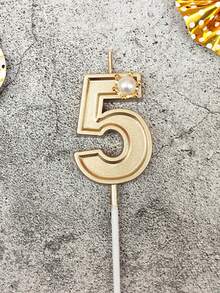 Vela de Aniversário com Número Dourado 3D com Decoração de Coroa de Pérolas, Decoração de Festa de Feriado Adequada para Celebração de Aniversário, Brilhante com Detalhes de Glitter e Strass - Multicolorido - Visão 9