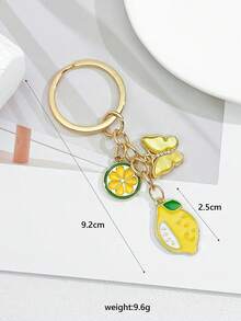 1pc Creative Lemon & Butterfly Flower Alloy Keychain, Bag Charm, Practical Small Gift For Friend's Birthday, Holiday Souvenir - Yellow - View 3