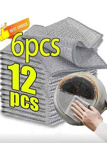 12/6片装钢丝球清洁垫，网状清洁布，多用途厨房清洁抹布，不刮伤锅具清洁刷，可重复使用耐用擦拭布，适用于餐具、锅具、水槽、炉灶，高效成人日常家居清洁工具 - 多色 - 查看 10