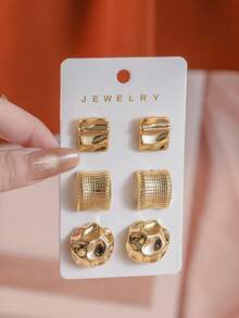 Bộ 6 khuyên tai thời trang hình nơ, trái tim, sao biển, vỏ sò, bộ khuyên tai sành điệu dành cho nữ, chất liệu CCB nhẹ. - Vàng - Xem 5