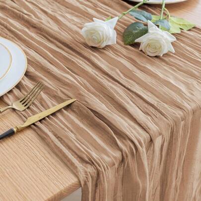 1pc Skin-Tone Cheesecloth Table Runner, Boho Farmhouse Gauze Fabric, Cheese Cloth Table Runner, Suitable For Wedding Party, Shower, Birthday, Home Decor, Great For Wedding, Bridal Shower, New Year, Tea Party, Anniversary, Holiday And Other Special Occasions