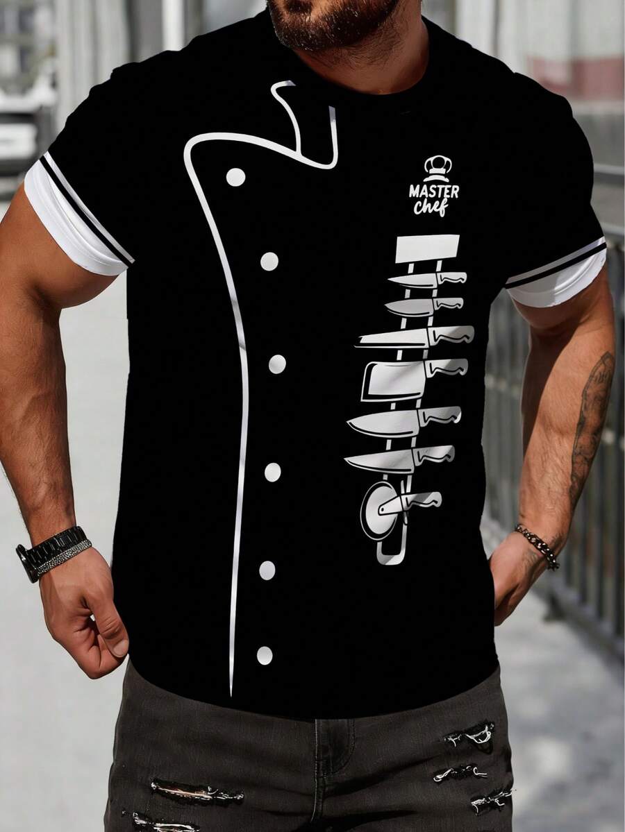 男士字母刀印花休闲百搭短袖T恤 - 彩色 - 查看 1