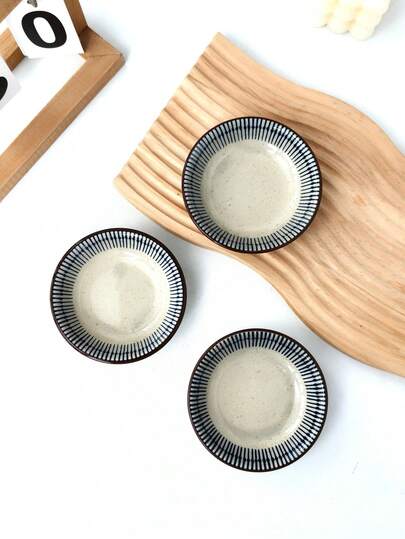 Cabin Kangaroo 1pc/2pcs/4pcs Blue & White Striped Ceramic Small Plate, Household Sauce Dish, Dessert Plate, Photography Prop