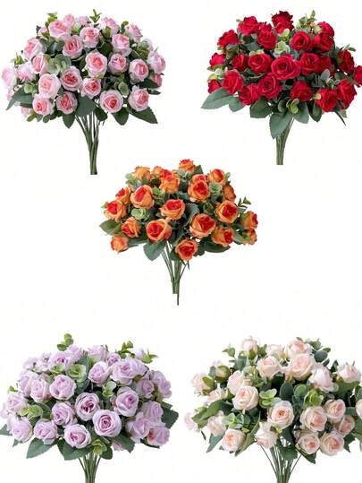 1 Bouquet 11-Head Artificial Silk Rose Flowers, Lifelike Decoration For Vase, Home, Wedding, Party, 1 Piece