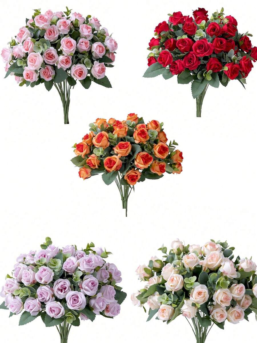 1 Bouquet 11-Head Artificial Silk Rose Flowers, Lifelike Decoration For Vase, Home, Wedding, Party, 1 Piece - Multicolor - View 1