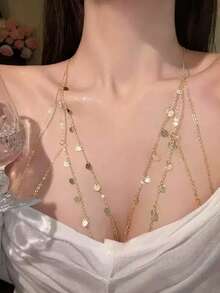 1件装女士性感时尚亮片胸链身体链比基尼项链性感吊坠项链装饰链项链，欧美风 - 彩色 - 查看 2
