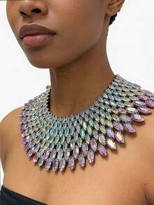 Y2K Style Luxurious Sparkling Rainbow Crystal Necklace, Women's High-End Fashion Declaration Necklace; Advanced AB Crystal Gemstone Necklace Banquet - 彩色 - 查看 9