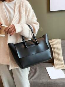 Minimalist Large Capacity Women Tote Bag - Black - View 5