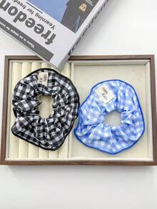 1 pieza/Set de 5 Scrunchies con estampado de cuadros, lazos elásticos de estilo coreano con etiqueta de tela linda, suaves y transpirables, sin dañar el cabello, disponibles en negro/rojo/azul/amarillo/rosa, adecuados para diario, escuela, accesorio de peinado para estilo de cabello al aire libre, sujetador de cola de caballo - Multicolor - Ver 25
