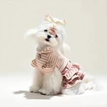 1pc Happy Pet Striped Mini Skirt, Comfortable Premium Fabric, Autumn/Winter - Pink - View 6