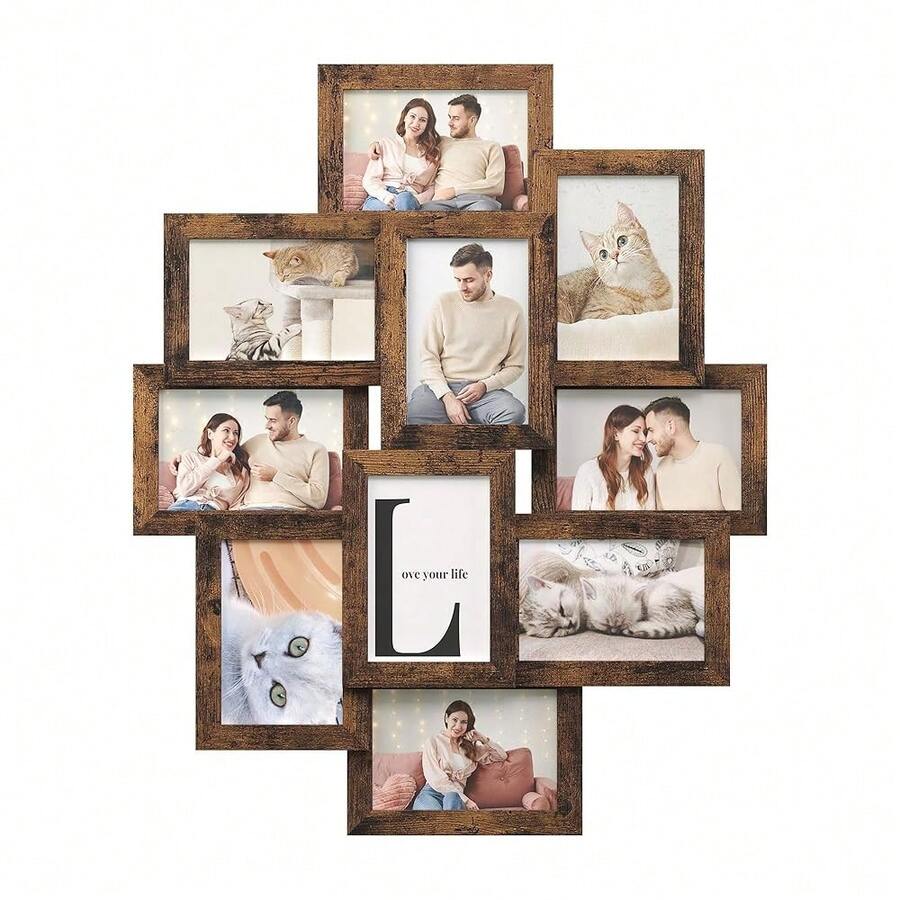 4x6 Collage Picture Frames For Wall Decor, 10 Pack Family Photo Collage Frame Set For Gallery, Glass Front, Assembly Required, Rustic Brown URPF020X02 - RusticBrown10Pack - View 1