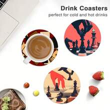 160 piezas Posavasos de madera con diseño de ajedrez 2D, adecuados para patio, cocina, sala de estar, decoración de mesa para reuniones familiares, regalo para amigos y familiares, adecuado para el Día de San Valentín, boda, cumpleaños, fiesta, accesorios de decoración del hogar - Multicolor - Ver 5