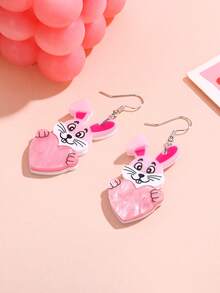 1 Pair Easter Theme Ear Pendants - Acrylic Cartoon Rabbit Holding Heart Shape Earrings, Fun Easter Accessories Earrings, Festive Ritual Sense - Multicolor - View 6