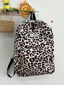 1个豹纹+字母贴布防水尼龙双肩包，大容量，拉链封口，甜美酷炫少女风，休闲通勤背包。 - 彩色 - 查看 12