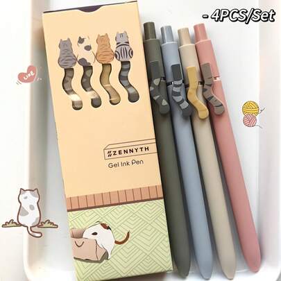4-Piece Set: Zanshi Tail Retractable Gel Pen, Design Writing Pen, 0.5mm Black Signature Pen