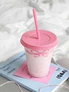 1Pc 700ml/450ml PP Coffee Cup, Portable Cartoon Straw Cup, Iced Coffee Cup, Couple Water Bottle - Multicolor - View 6