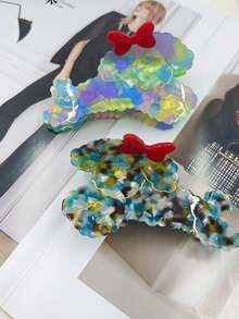 1个复古法式醋酸纤维爪形发夹，可爱蝴蝶结和小狗设计，大号发夹，女士适用 - 彩色 - 查看 8